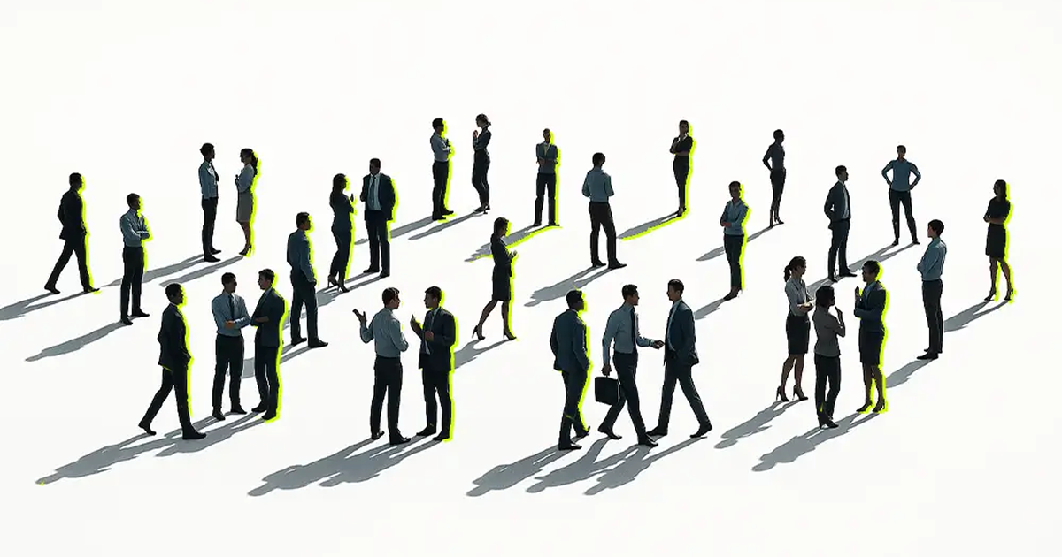 Business professionals networking with AI-enhanced silhouettes