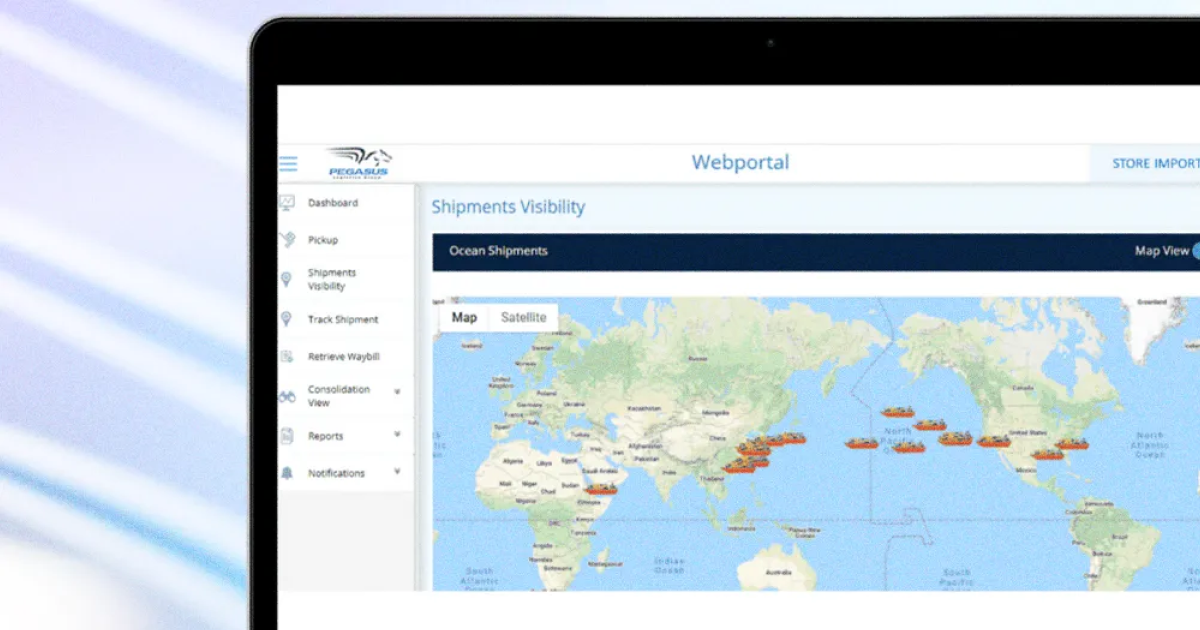 AI-powered logistics dashboard showing global shipment tracking